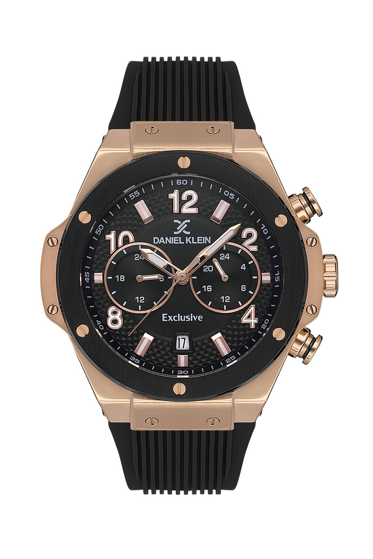 Daniel Klein Exclusive Men Rose Gold/Black Rubber Watch