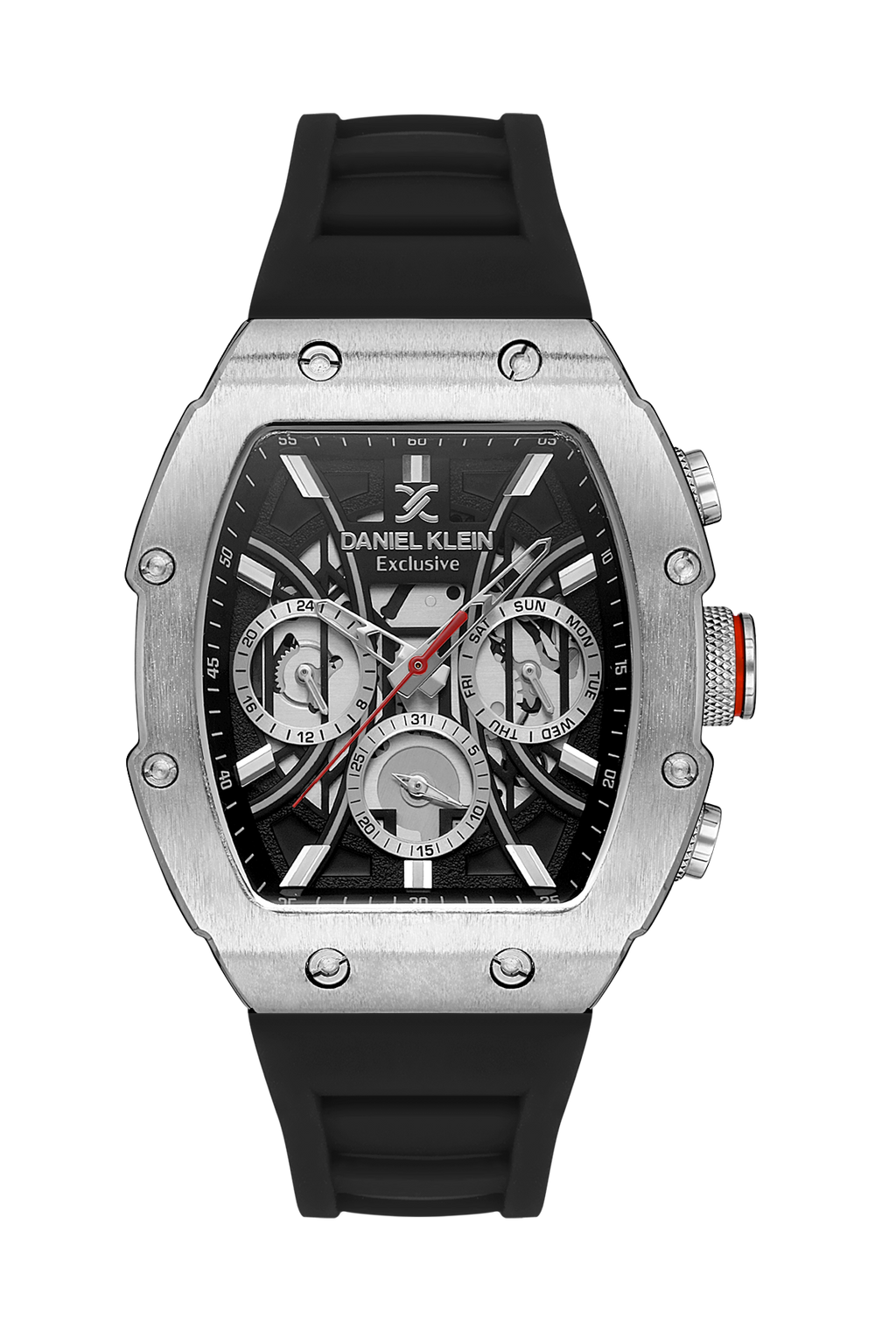 Daniel Klein Exclusive Men Silver/Back Rubber Watch – Daniel Klein