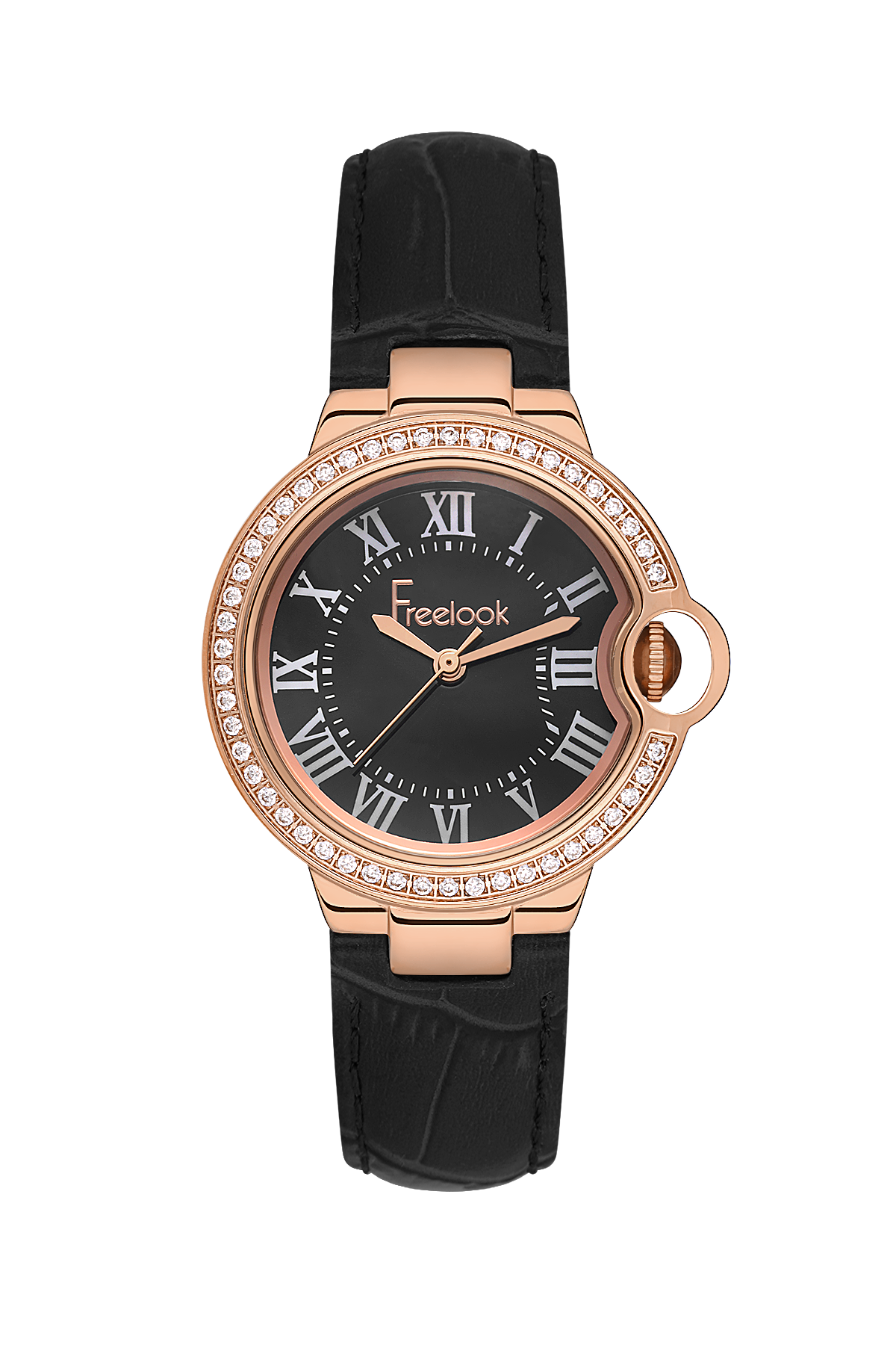 Freelook Charmant Women Rose Gold/Black Leather Watch