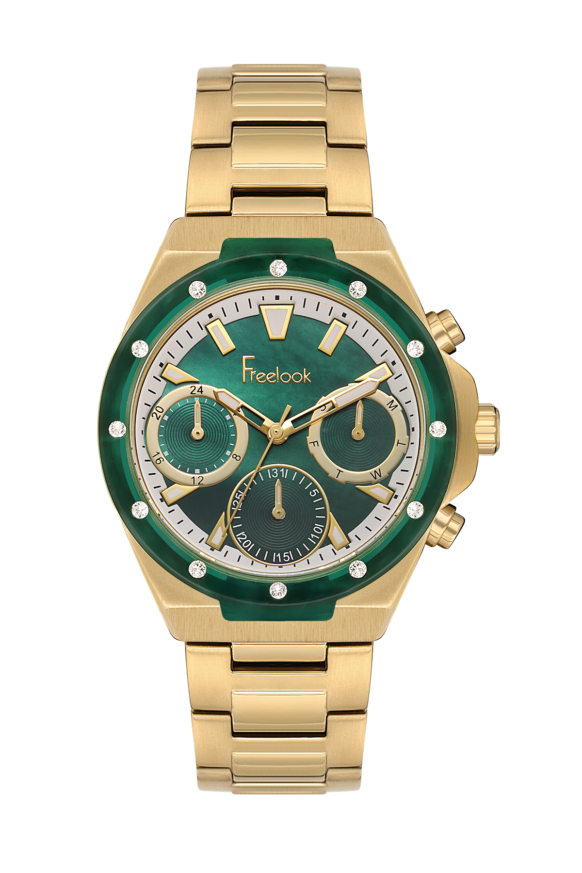 Freelook Jolie Women Green Pearl/Gold Steel Watch