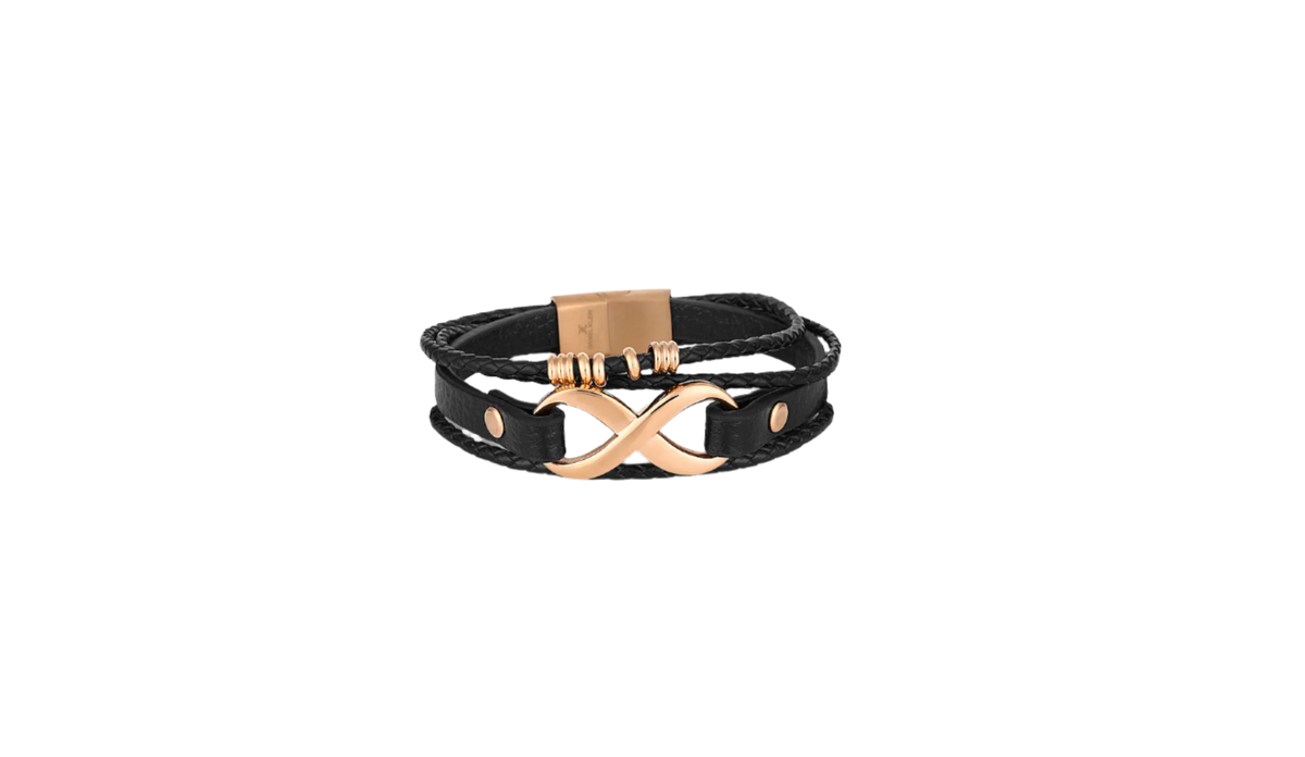 Daniel Klein Men Rose Gold/Black Leather Bracelet