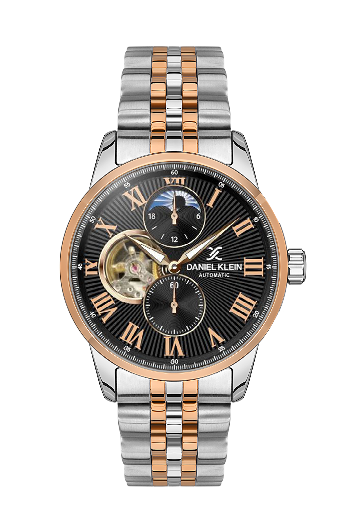 Daniel Klein Skeleton Automatic Men Black Rose Gold Watch Daniel Klein Watch USA