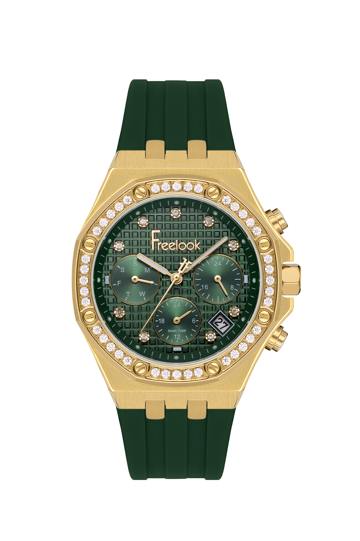 Freelook Charmant Women Royal Green/Gold Steel Watch