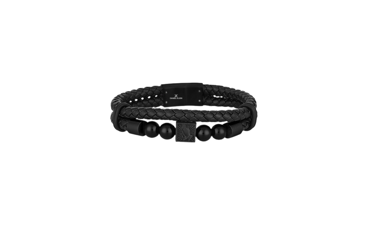 Daniel Klein Men Triple Black Leather Bracelet