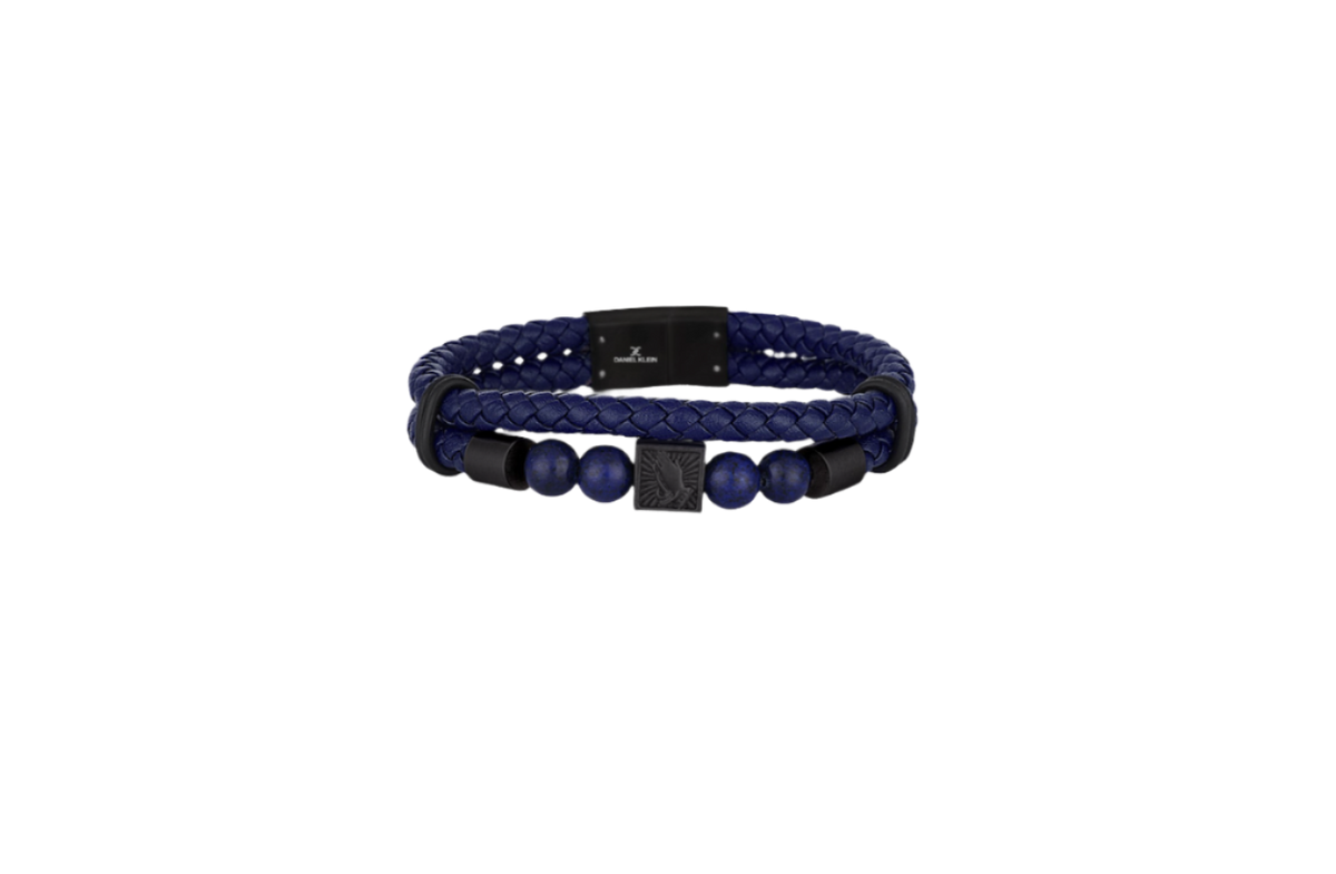 Daniel Klein Men Black/Blue Leather Bracelet